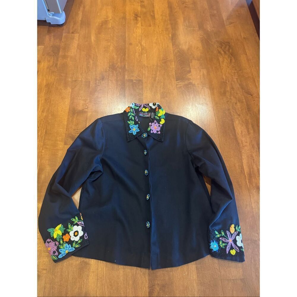Black Embroidered Floral Blazer Jacket